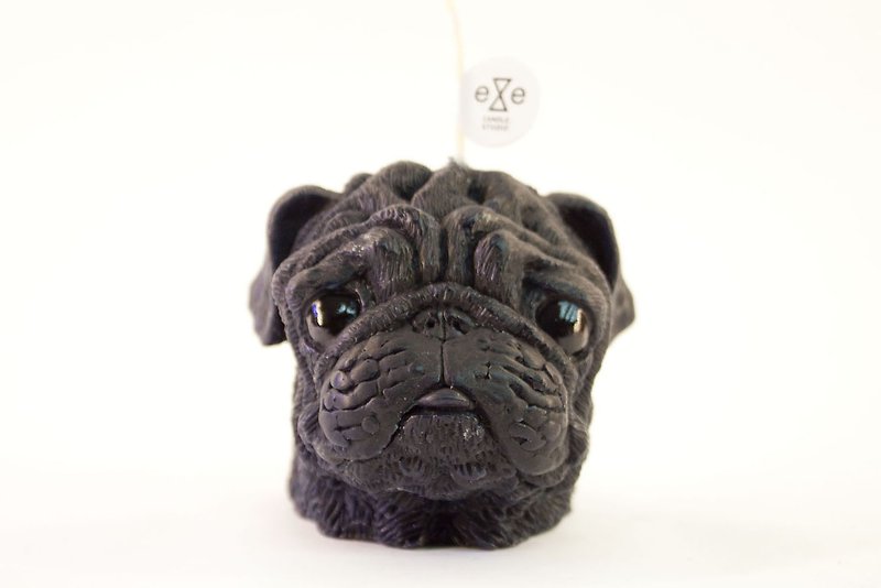 黑色巴哥犬 狗造型香氛蠟燭 Pug Dog Candle - 香氛蠟燭/燭台 - 蠟 黑色