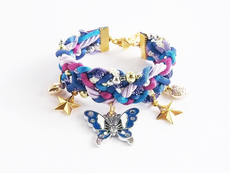 Blue butterfly braided bracelet - สร้อยข้อมือ - วัสดุอื่นๆ สีน้ำเงิน