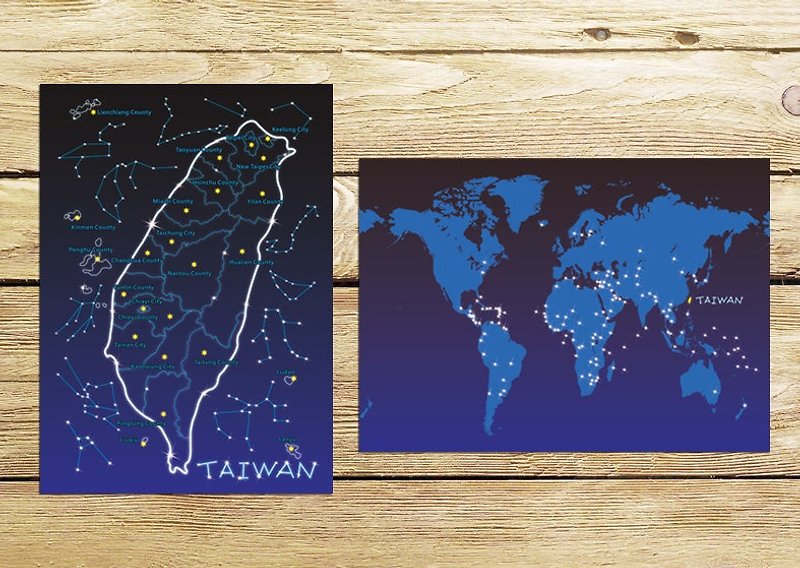 十二星座台灣+世界的台灣 藍色明信片組(兩入) - 心意卡/卡片 - 紙 藍色