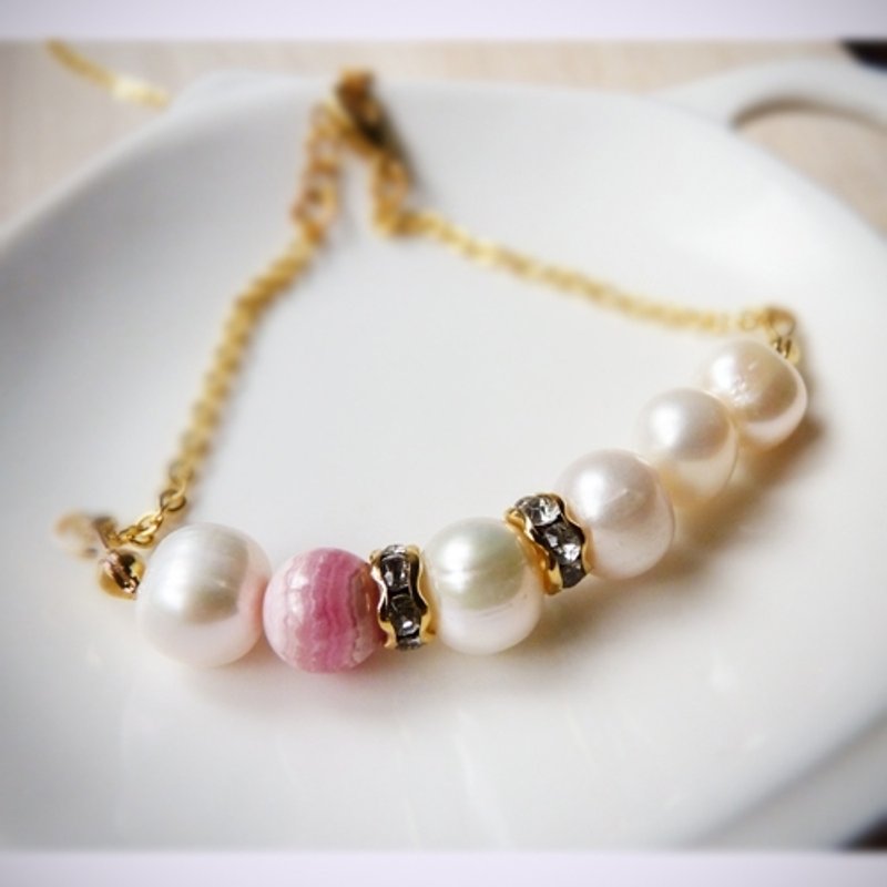 ❖FANG❖] [Smily rose stone pearl bracelet - Bracelets - Gemstone White