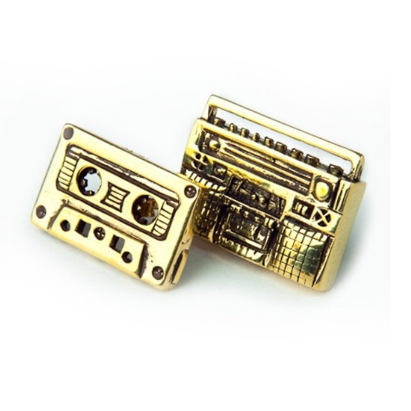 radio cassette tapes  earring  in brass hand sawing - 耳環/耳夾 - 其他金屬 