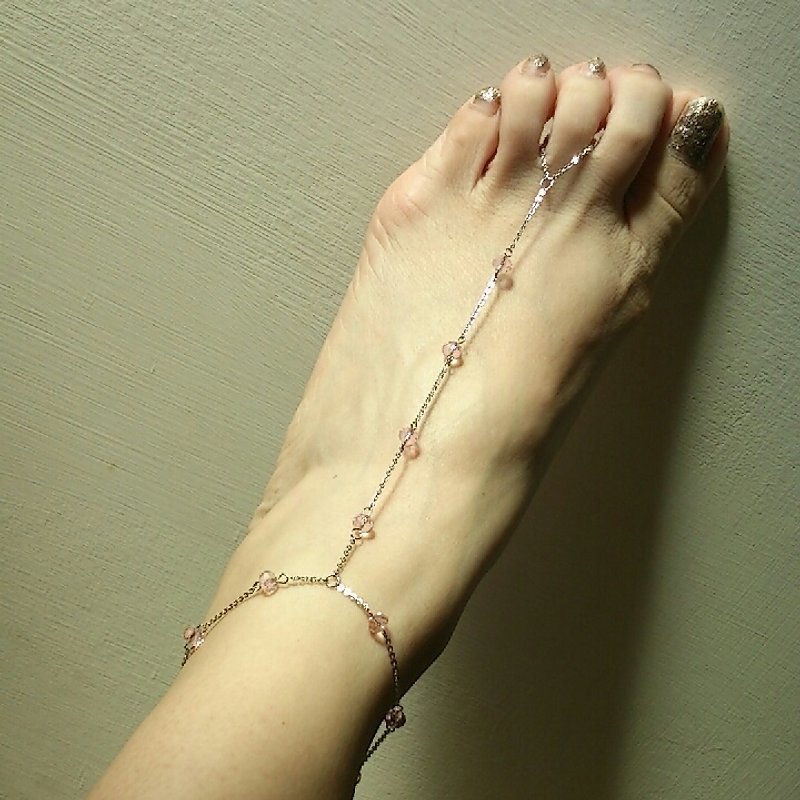 The toes should also be shiny~ Stainless Steel ring-toe anklet~Sweet crystal pink crystal - Bracelets - Other Materials Pink