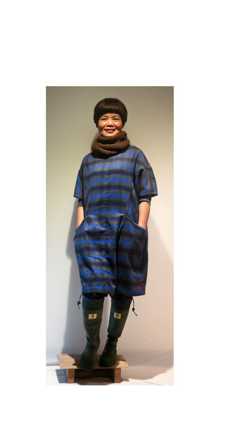 g3302 large plaid dress - One Piece Dresses - Other Materials Blue