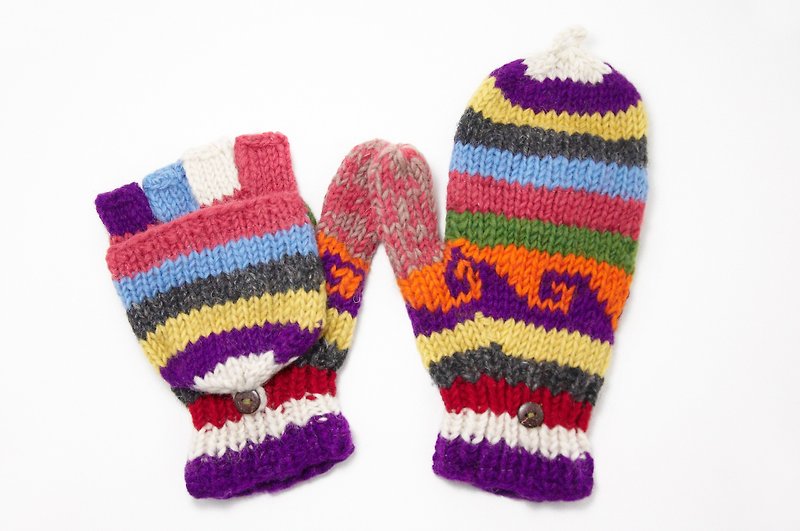 วัสดุอื่นๆ ถุงมือ หลากหลายสี - Happy Valentine's Day Limited a knitted pure wool warm gloves / 2ways Gloves / Toe Gloves / Glove inner bristle - bright playful waves totem