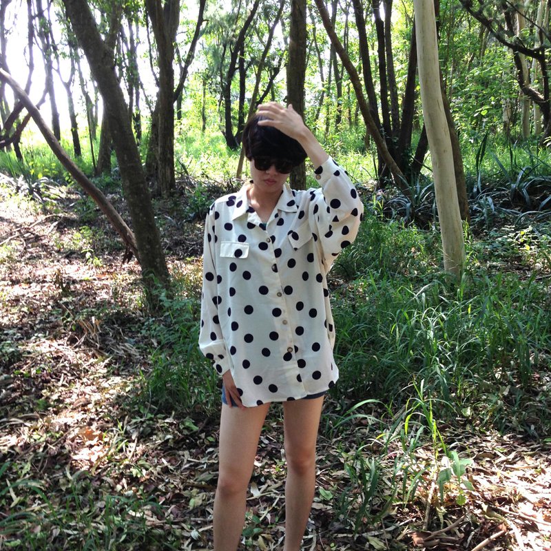 │千金難買早知道│黑白水玉點點古著襯衫VINTAGE/MOD'S - 女襯衫 - 其他材質 