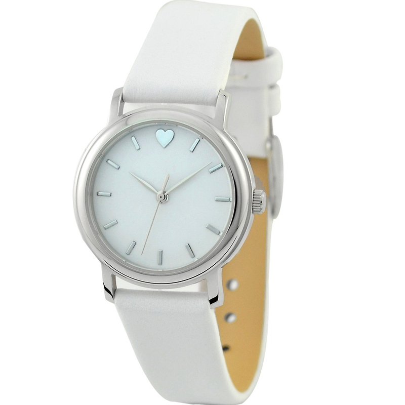 Mother's Day-Women's Elegant Watch 12 o'clock Heart White Shell White Belt Free Shipping - นาฬิกาผู้หญิง - โลหะ ขาว