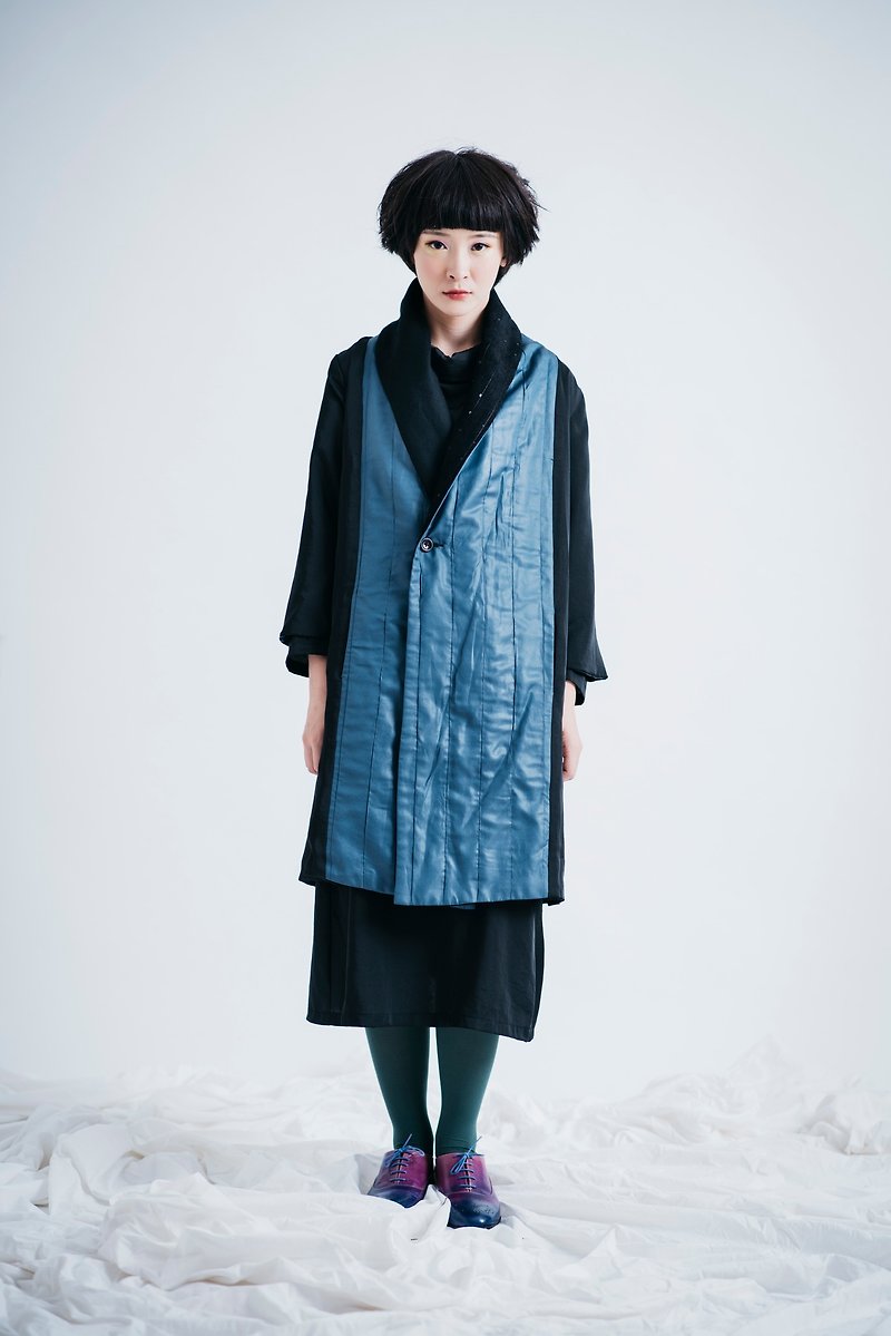 moi non plus deep sea coral coat-can be worn on both sides - Women's Casual & Functional Jackets - Wool Blue