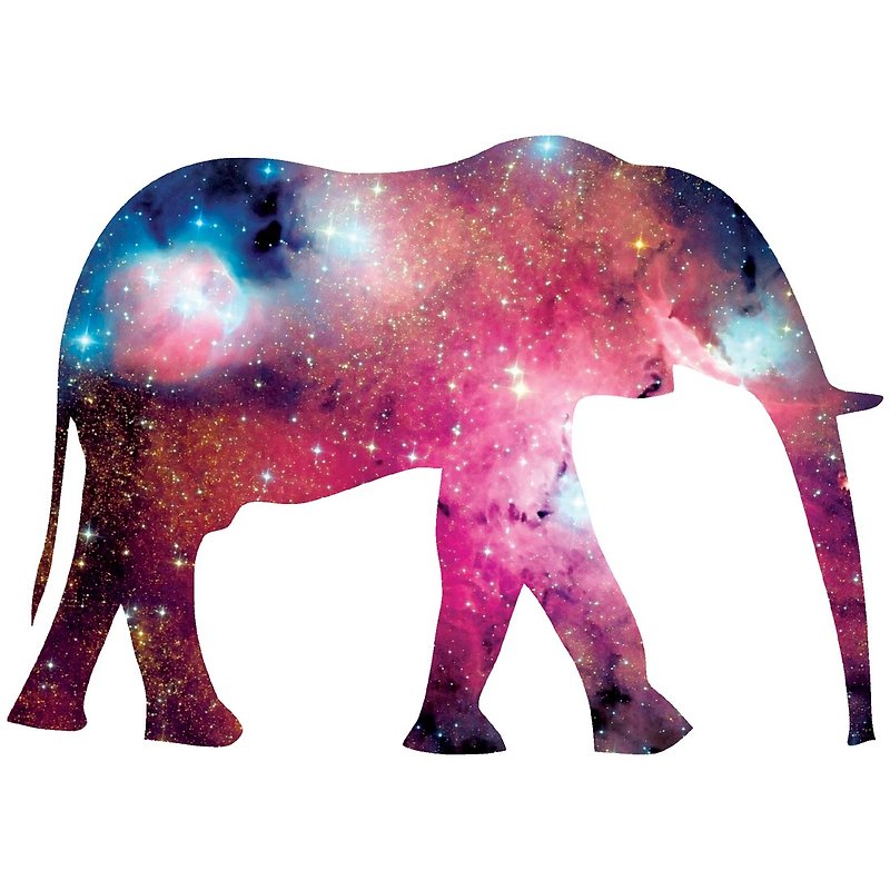 Elephant-Galaxy短袖T恤-白色 大象 銀河系 宇宙 太空 動物 抽象 設計 藝術 插畫 文青 - 男 T 恤 - 棉．麻 白色