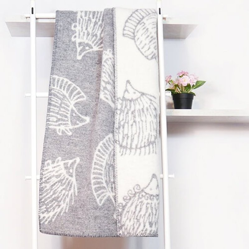 Warm blanket / baby blanket ► Sweden Klippan organic wool blankets - Mr. Hedgehog (gray) - ผ้าห่ม - ขนแกะ สีเทา