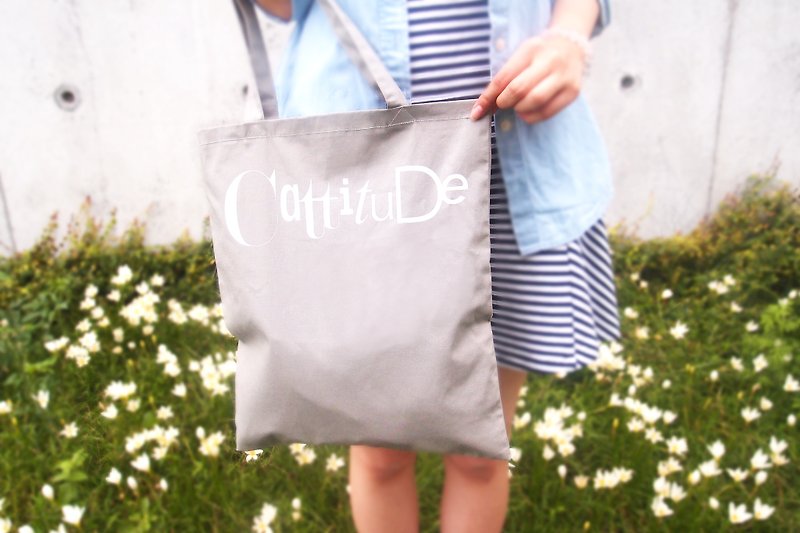 [Cattitude] Original Design Cotton Linen Text Tote Bag Type Tote Bag A total of 7 types - Handbags & Totes - Cotton & Hemp Gray