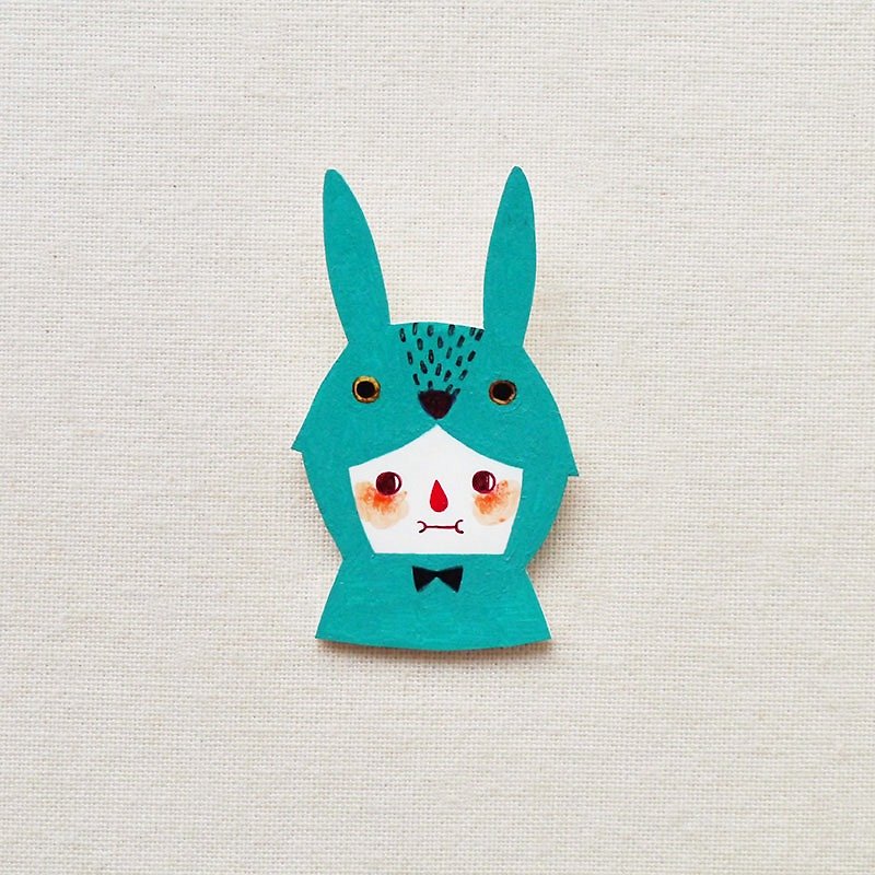PunPun The Sea Green Rabbit / 夢想家小兔噗噗 / 手工製作熱縮片 / 胸針磁鐵 - 胸針 - 塑膠 綠色