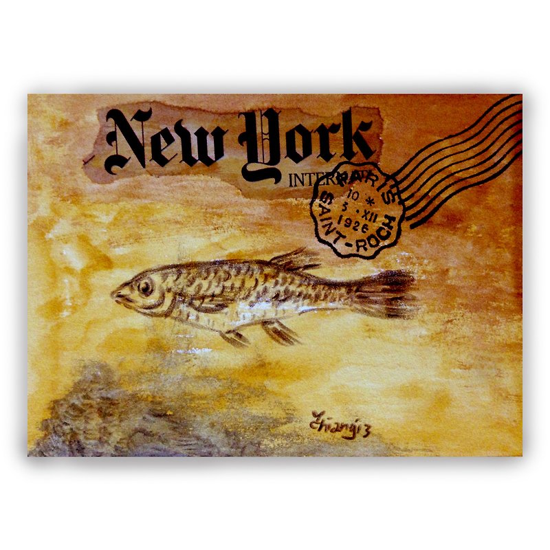 Hand-painted illustration universal card/postcard/card/illustration card--every year there is fish - การ์ด/โปสการ์ด - กระดาษ สีทอง
