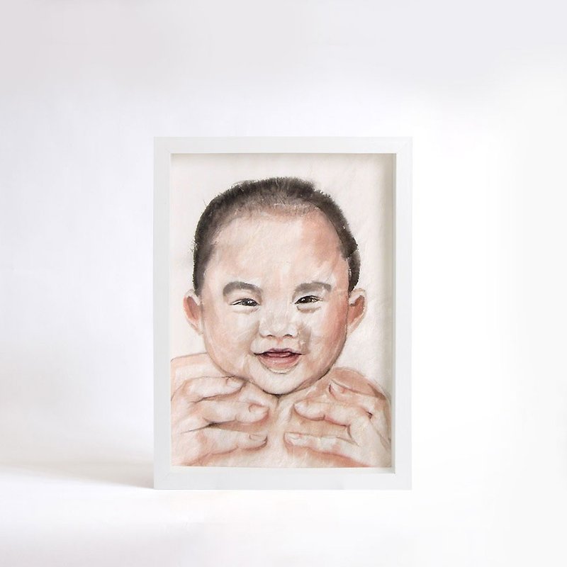 A4 Custom Portrait with Wood Frame, Child's Portrait, Children's Personalized Original Hand Drawn Portrait from Your Photo, OOAK watercolor Painting Ideas Gift - ภาพวาดบุคคล - กระดาษ ขาว