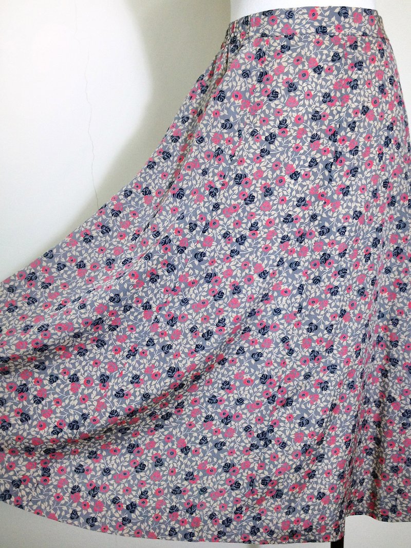 Ping-pong vintage [vintage dress / pink flowers vintage small Yuanqun] VINTAGE retro spring back overseas - Skirts - Other Materials Multicolor