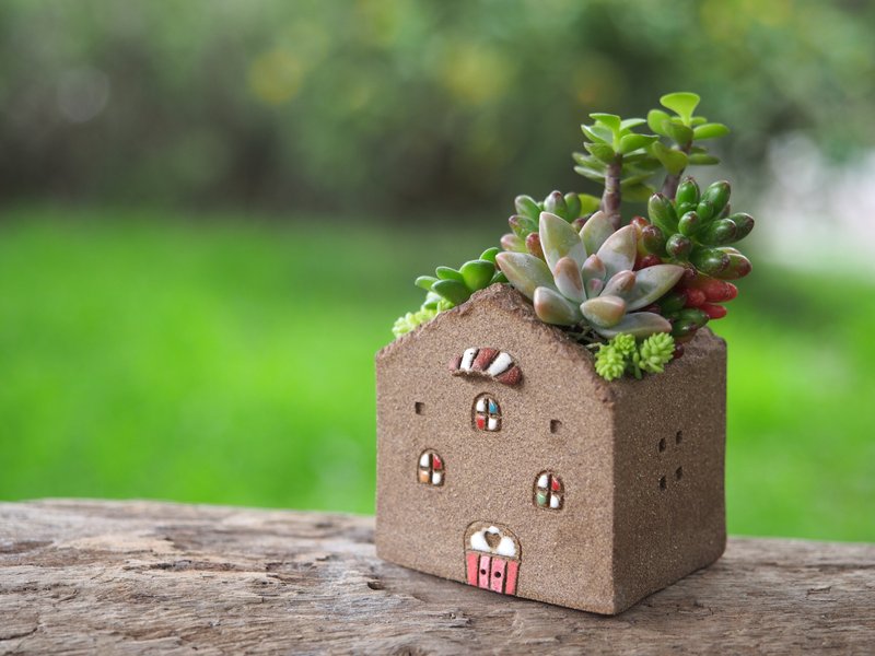 Garden Cottage Garden] [hand-made pottery - Cute Coffee Garden Cottage (S) / Ceramic House - Plants - Other Materials 