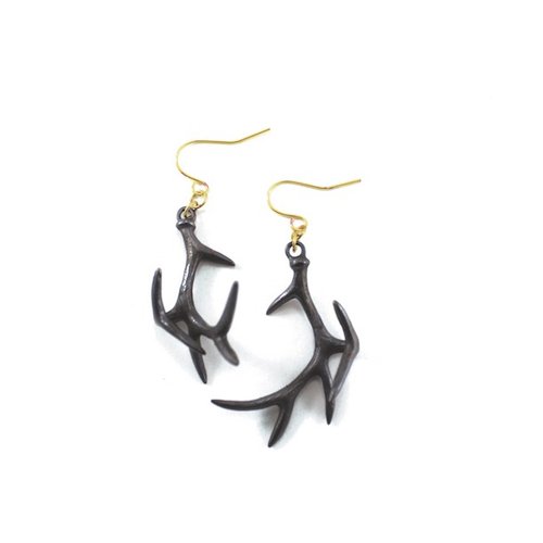 MAFIA JEWELRY Stag horn earring in brass with oxidized antique color ,Rocker jewelry ,Skull jewelry,Biker jewelry