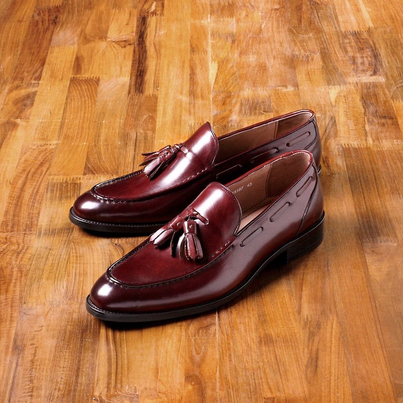Vanger Elegant Beauty‧Classic Gentleman Tassel Loafers Va187 Elegant Red - รองเท้าอ็อกฟอร์ดผู้ชาย - หนังแท้ สีแดง
