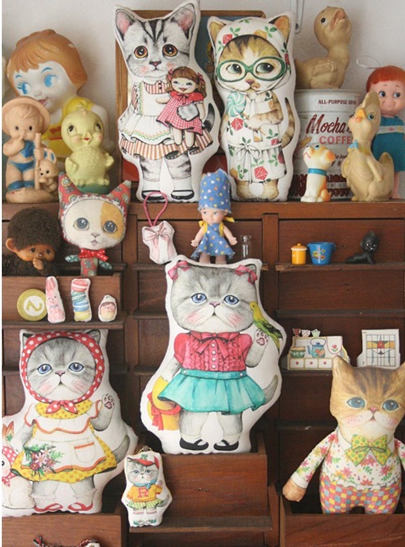 Super Meng sense. South Korean illustrator design - hand-sewn (bird walk with + back sister) cat doll combination - Stuffed Dolls & Figurines - Other Materials 