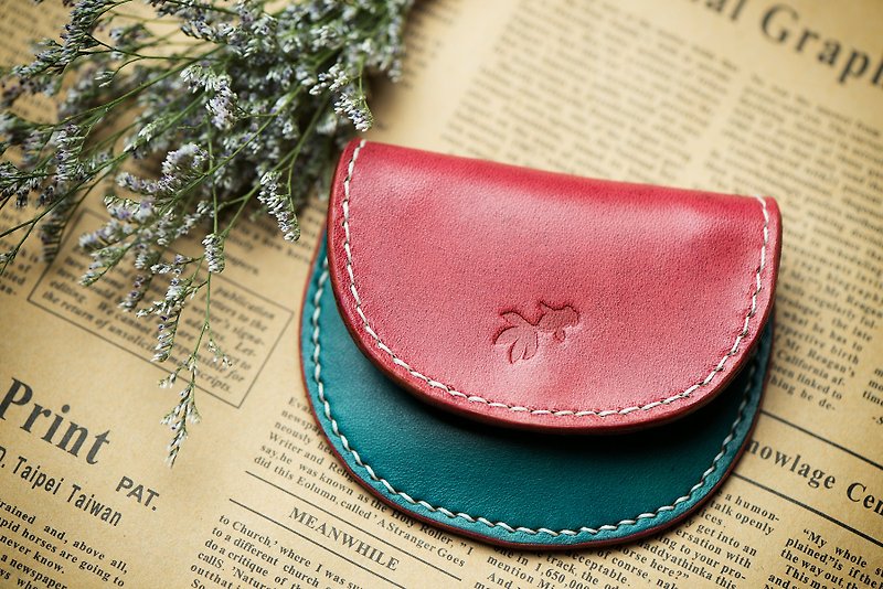“Sweet Heart”Natural Vegetable Tanned Custom Leather Coin Purse / Christmas Color Only / Free Color Selection / Handmade - Coin Purses - Genuine Leather Red