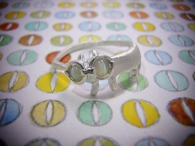 miaow with cat spectacles on  ( cat sterling silver ring 貓 猫 镜子 指杯 銀 猫眼石 ) - แหวนทั่วไป - โลหะ 