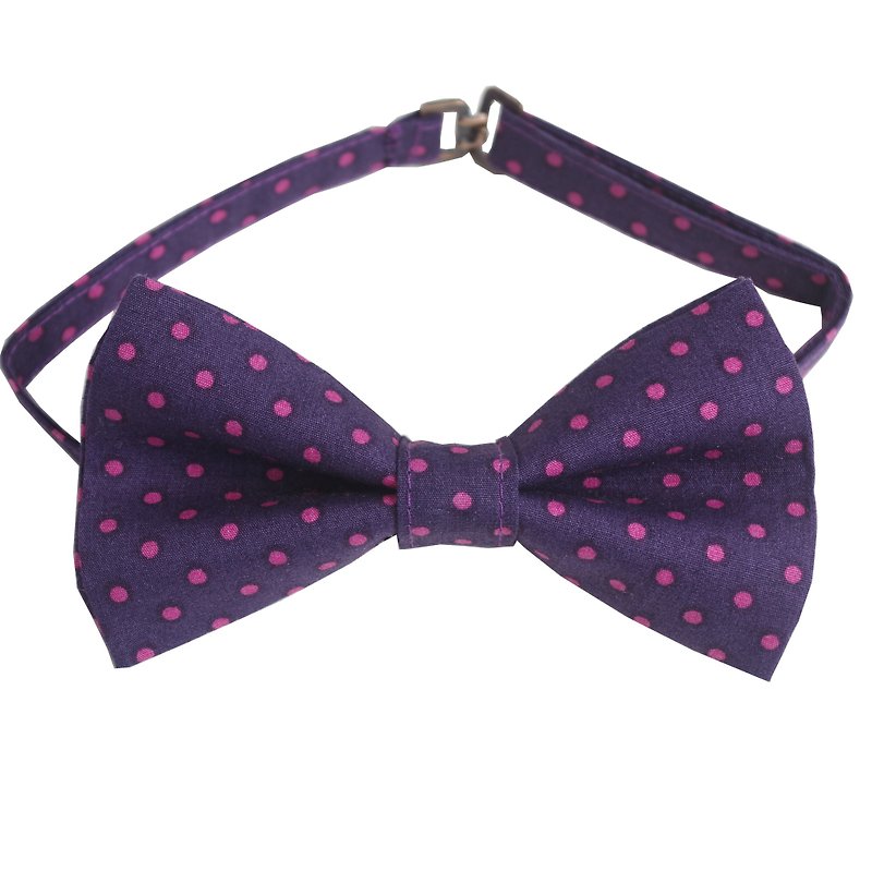 Dot dot bow tie, deep purple with purple dots - เนคไท/ที่หนีบเนคไท - วัสดุอื่นๆ สีม่วง