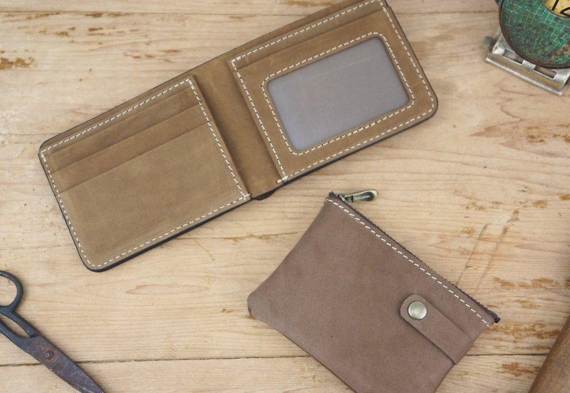 [Items] combination coffee brown short clip x photo purse (free printing, packaging, service) - Wallets - Genuine Leather 