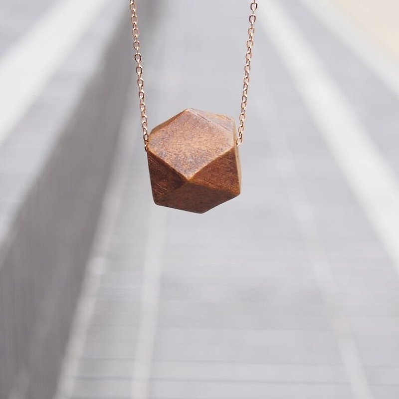 "LaPerle" geometric wooden bead necklace pendant necklace 16K rose gold and copper plated exclusive design chain - Chokers - Other Materials Gold