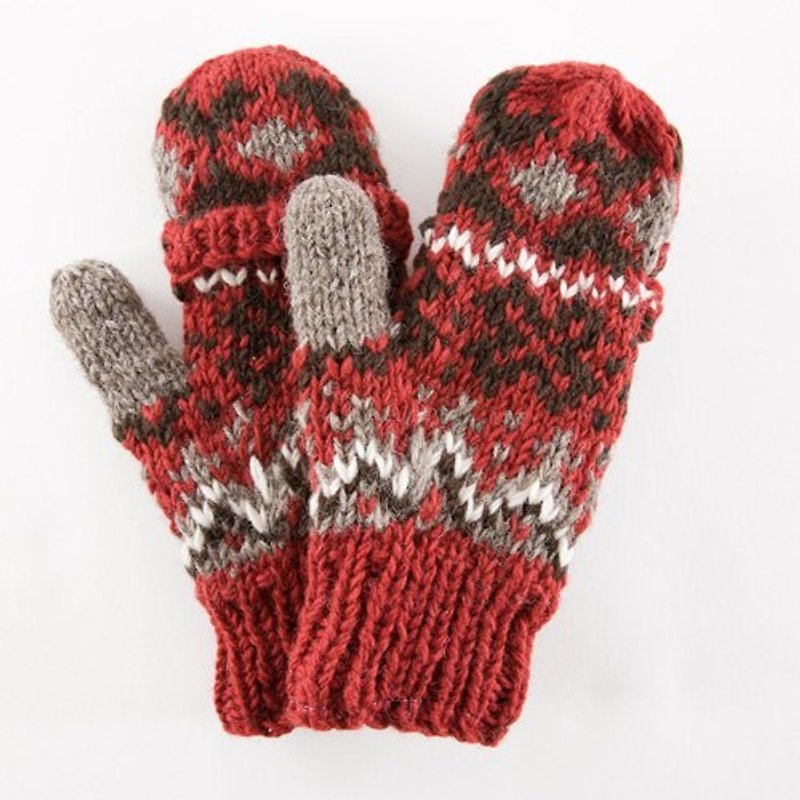 人気モデル!!地球ツリーフェアトレード2013年秋と冬の「手袋」 - 手編みの手袋（男性と女性が適切である）、赤、グレー - 手袋 - その他の素材 