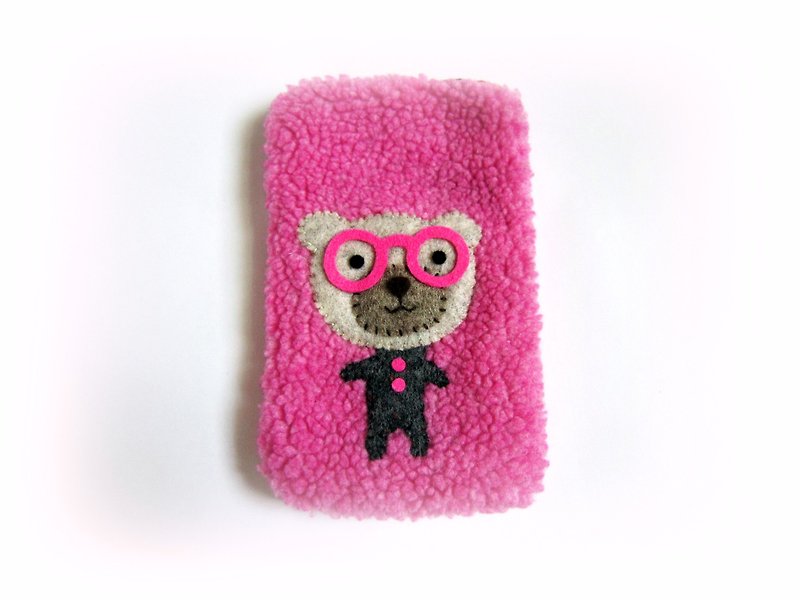 Spectacled bear pink cell phone pocket - เคส/ซองมือถือ - วัสดุอื่นๆ สึชมพู