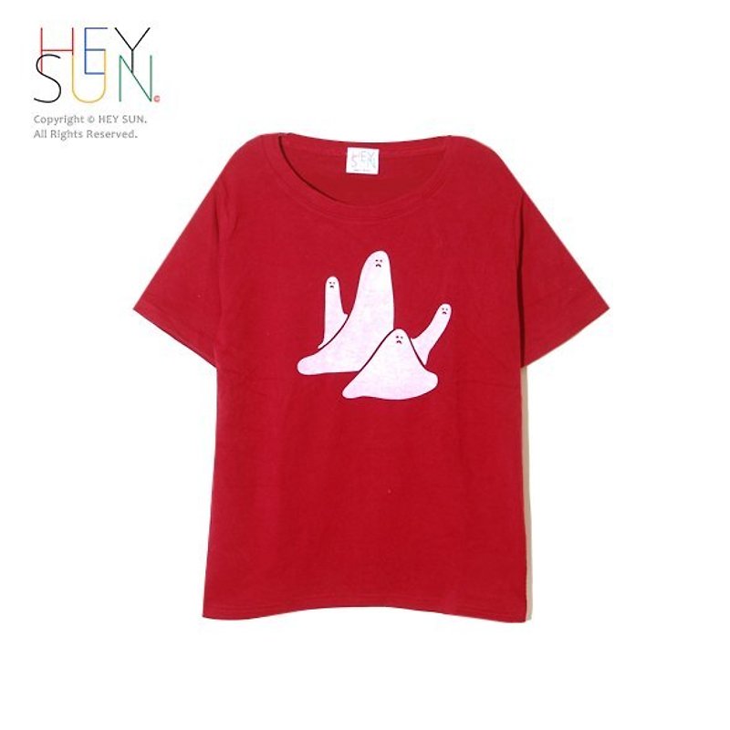 [M0240] HEY SUN independent hand-made brand ‧ does not love to take pictures of the neat red mochi family TEE - เสื้อยืดผู้หญิง - ผ้าฝ้าย/ผ้าลินิน สีแดง