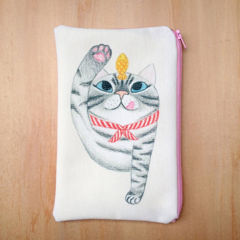 [貪欲]の入場パッケージの猫。鉛筆。化粧品のバッグ。小さなオブジェクトのストレージ - ピンクの線 - ポーチ - その他の素材 ピンク