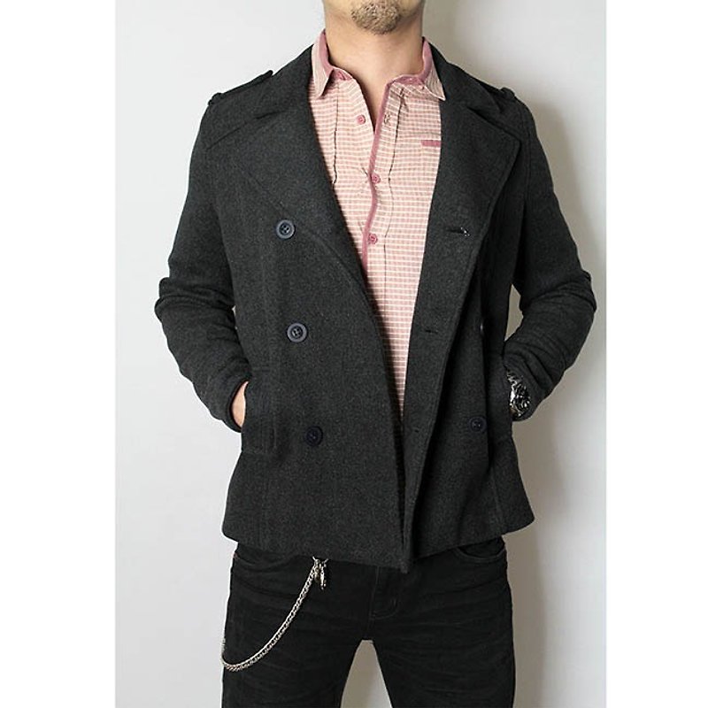 雙排釦混紡毛呢外套-深灰 NOVI - 外套/大衣 - 其他材質 灰色
