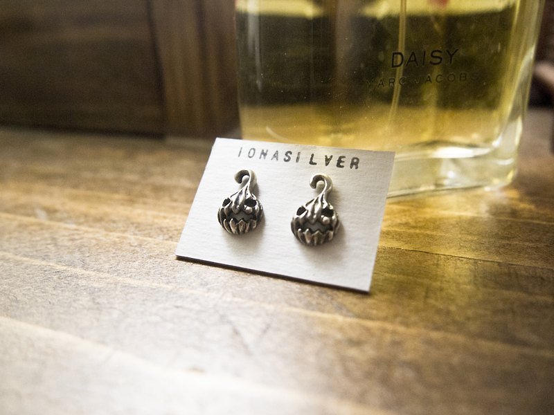 Cute Creepy Pumpkin Head Devil Silver Earrings Studs Gift For Her Lover Friend Date Christmas Birthday The Jack-O-Lantern by IONA SILVER - Earrings & Clip-ons - Other Metals Gray