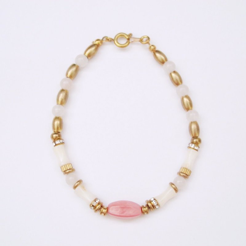 Orange Mu] [MUCHU happiness. Rose Quartz Beads brass shell bracelet / wristband - สร้อยข้อมือ - วัสดุอื่นๆ สึชมพู