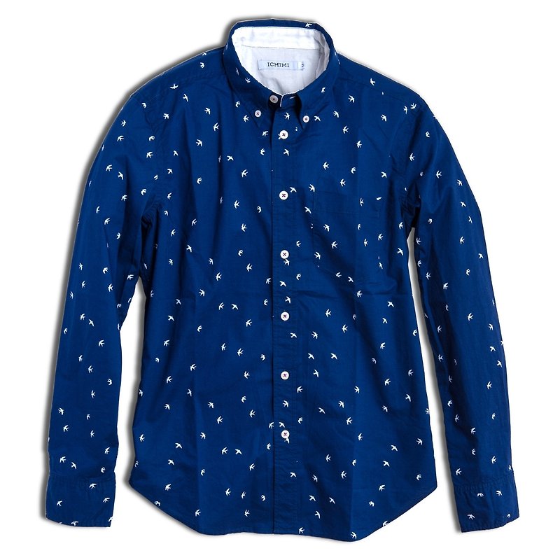 ヤン飛排他的販売を日本ブランドICHIMI-フルバージョンのプリントシャツ/ダークブルー - シャツ メンズ - その他の素材 ブルー