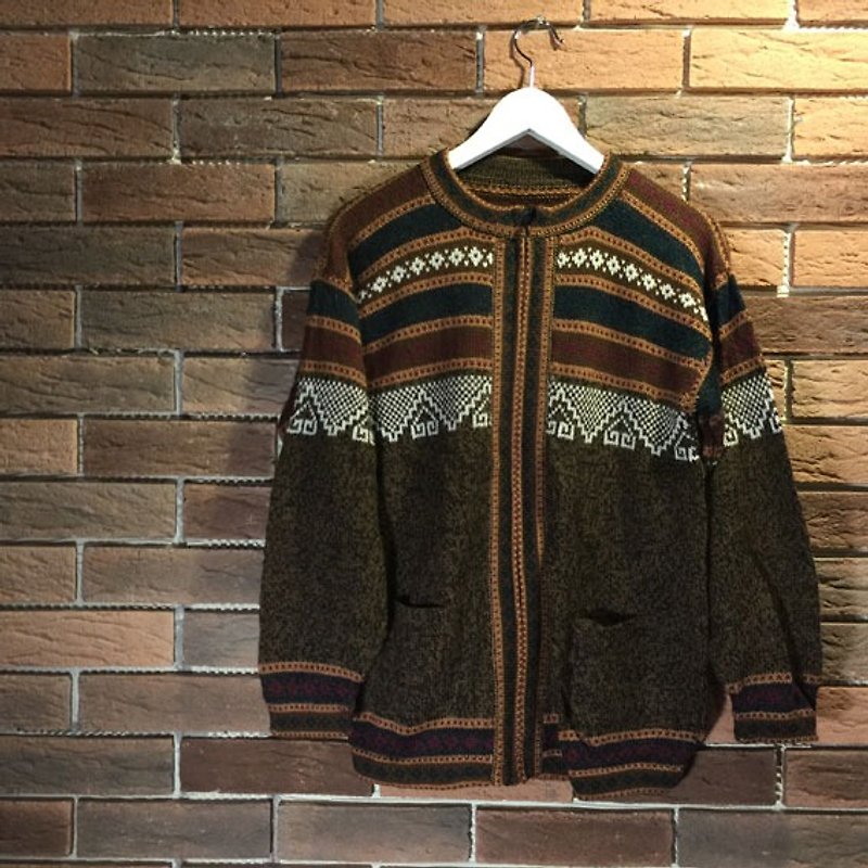 Peru alpaca feel Ethnic zipper sweater coat - Men's Sweaters - Other Materials Gold