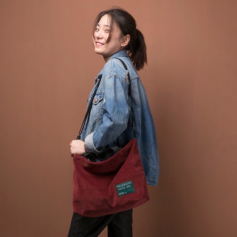 ntmy. Heavy washed corduroy shoulder bag backpack oblique - Messenger Bags & Sling Bags - Other Materials Red