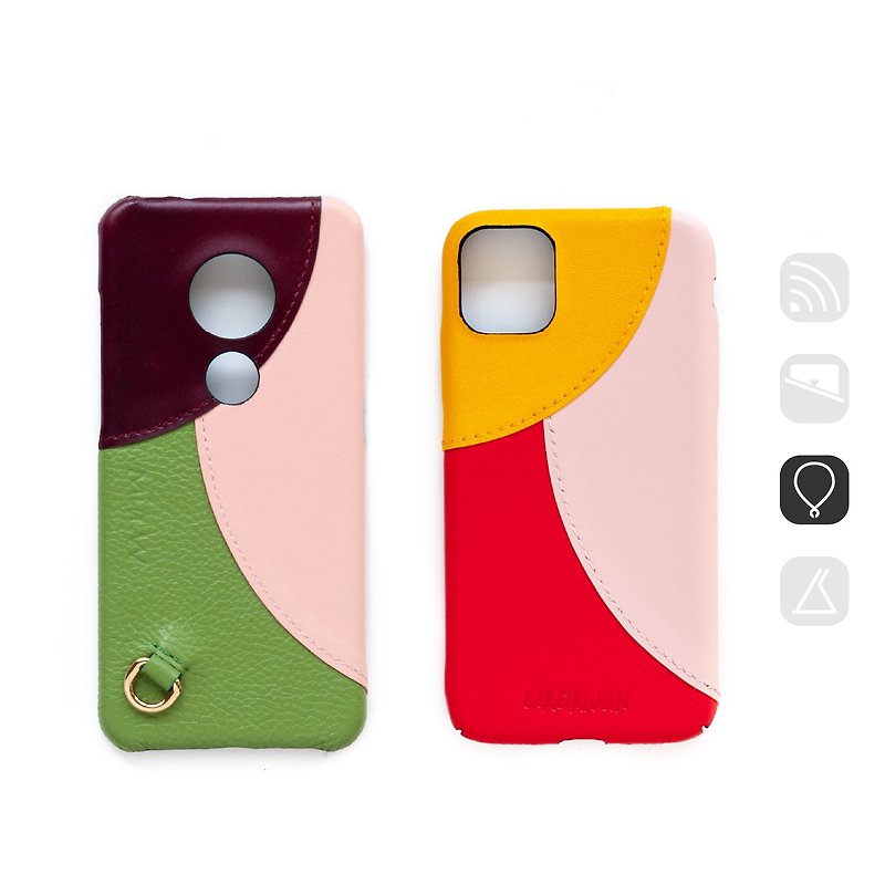 LC35 tri-color leather phone case can be embossed iPhone Android all models can be customized - เคส/ซองมือถือ - หนังแท้ หลากหลายสี