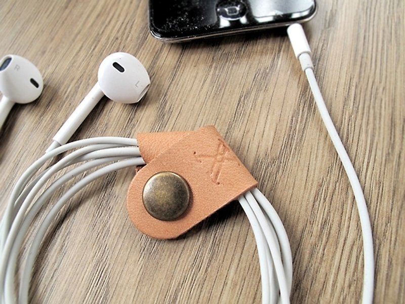 IPhone Headset line containing x EarPhone handmade leather buckle - Cable Organizers - Genuine Leather Yellow