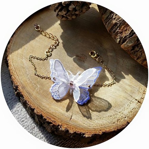 Duck Playground butterfly silver -plated bracelet 紫白蝴蝶手鍊
