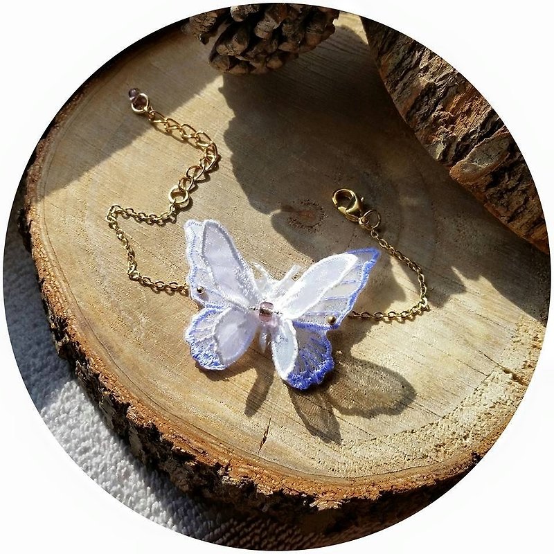 butterfly silver -plated bracelet 紫白蝴蝶手鍊 - 手鍊/手環 - 其他材質 紫色