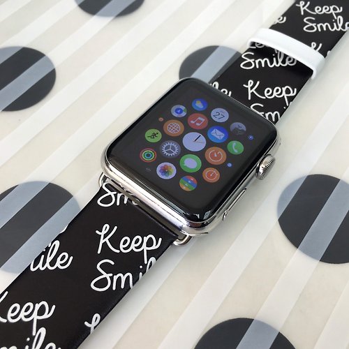 UltraCase Apple Watch Series 1 - 5 黑色Keep Smile錶帶 38 40 42 44 mm