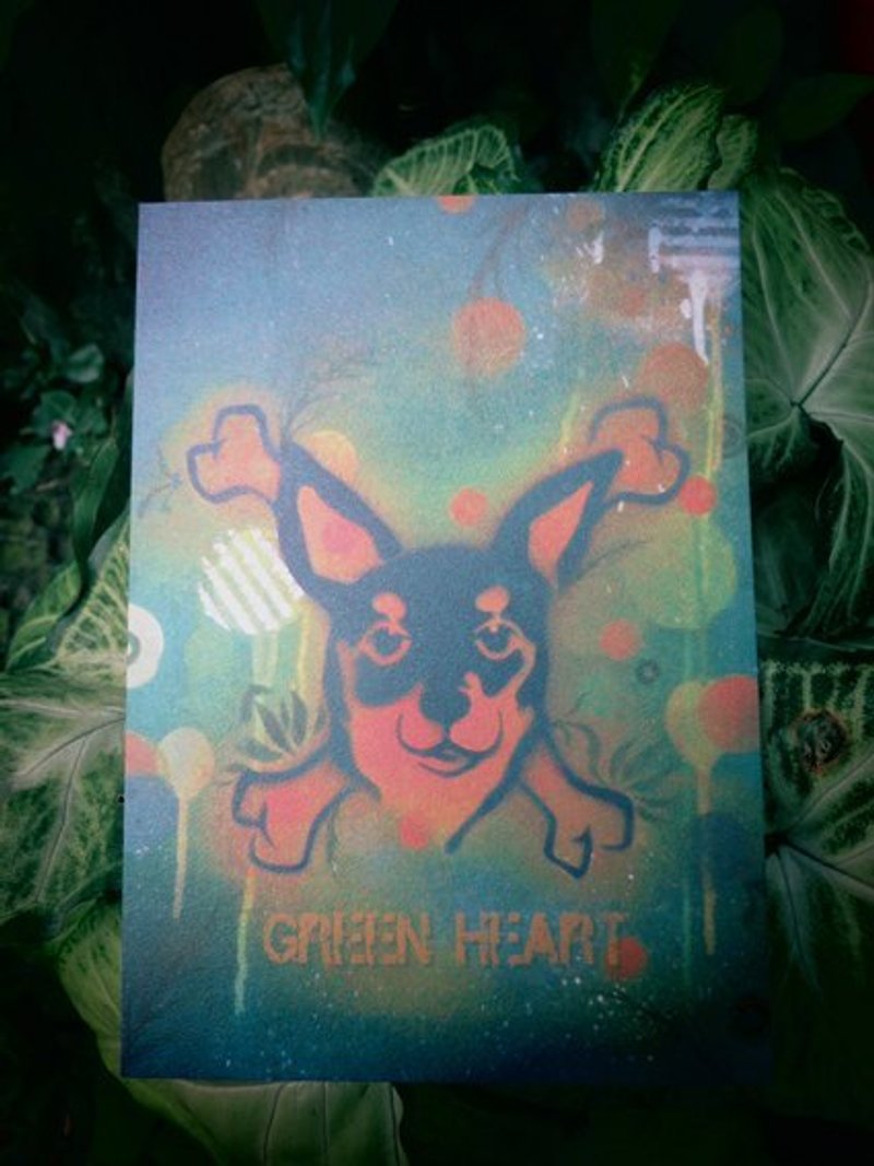 Send Kelai Fu PL STUDIO Graffiti Graffiti Dog Series postcards [Chihuahua Dog] - การ์ด/โปสการ์ด - กระดาษ สีเขียว