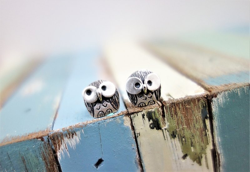 Sterling silver**companion owl = Kaka & think about it~ A pair of sterling silver earrings**novtzu pure handmade - Earrings & Clip-ons - Sterling Silver Silver