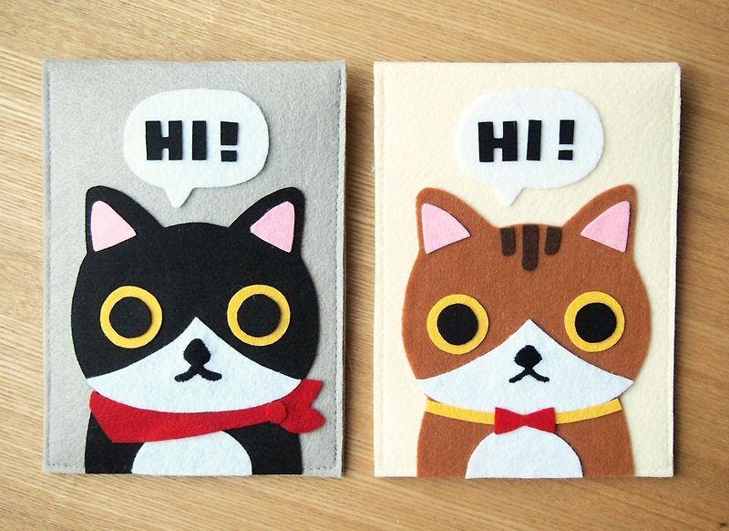 Hand-made black and white and brown cat Meow Cat Just to say Hi -! Customize your iPad sleeve / tablet computer bag / folder - Laptop Bags - Other Materials Multicolor