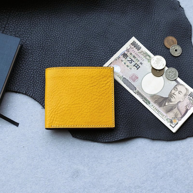 isni  cards &coin short wallet   handmade leather - กระเป๋าสตางค์ - หนังแท้ สีเหลือง