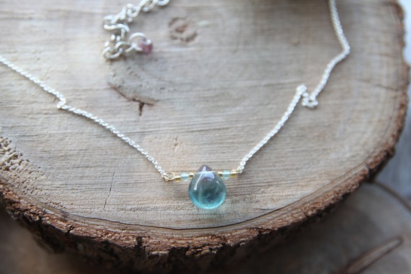 Super beautiful blue fluorite fat droplets with all through the blue Monique beads silver plated necklace - Necklaces - Gemstone Blue