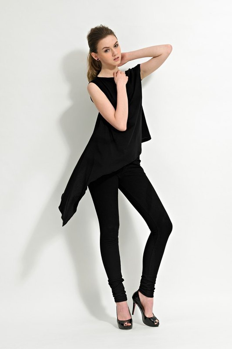Asymmetric Draped Top - เสื้อกั๊กผู้หญิง - วัสดุอื่นๆ สีดำ