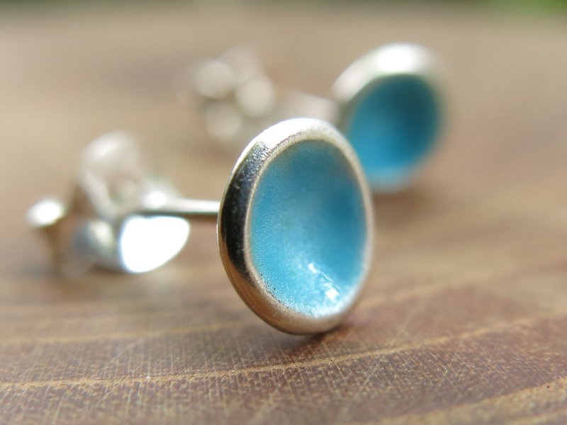 Wild mushroom silver enamel earrings / sky blue (transparent) - ต่างหู - โลหะ 