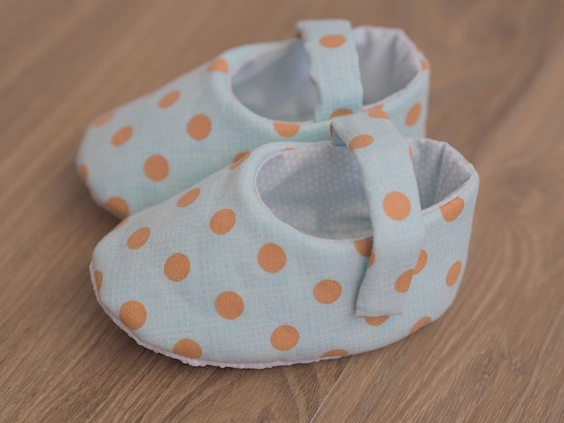 Light blue and brown dot baby shoes (big baby) - Baby Shoes - Other Materials Blue